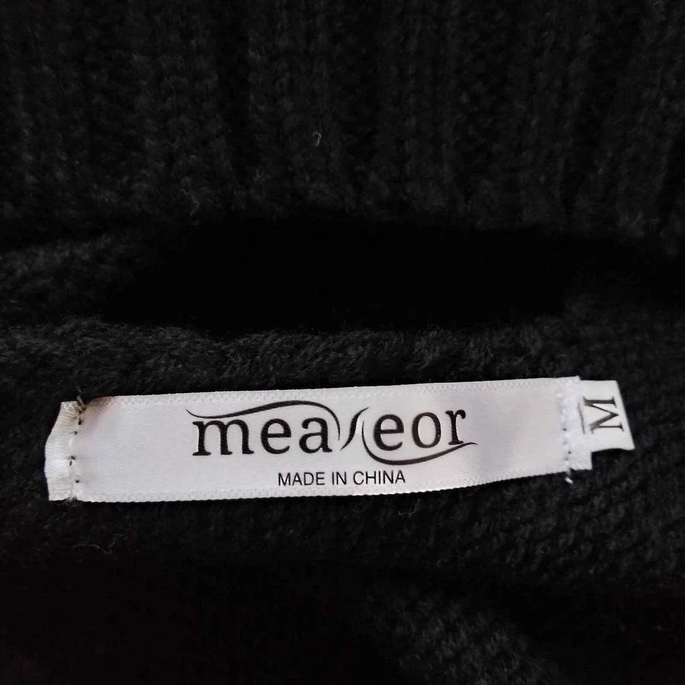 Measeor Sweater Dress Medium Black Halter Neck Tie Low Back Cable Knit NWT